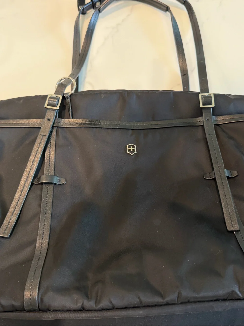 Victorinox Black Nylon Laptop Tote with Leather Straps